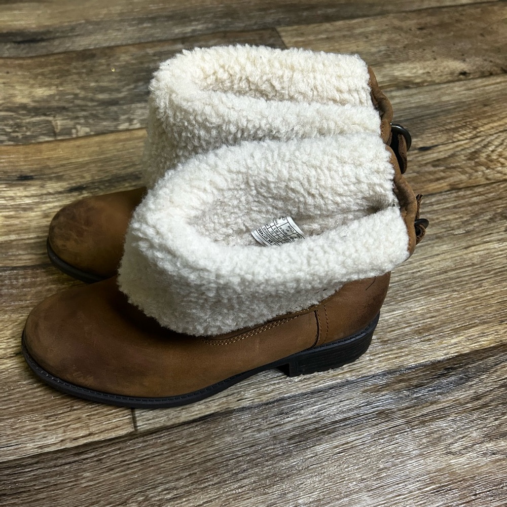 Ugg Australia Womens 1914 Bellevue Shearling Brown Leather Fold Cuff Boot Size 8